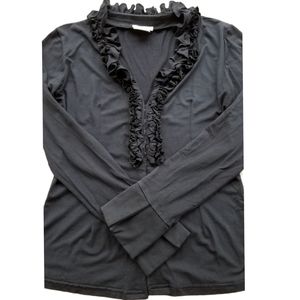 Caché French S Sexy Ruffle Blouse Black